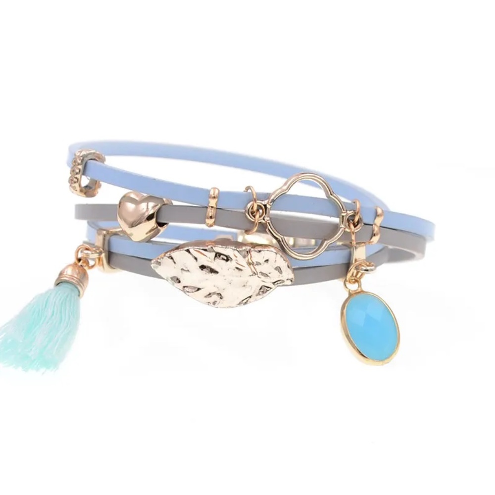 VEGAN Rubber double wrap gemstone bracelet with magnetic closure clasp